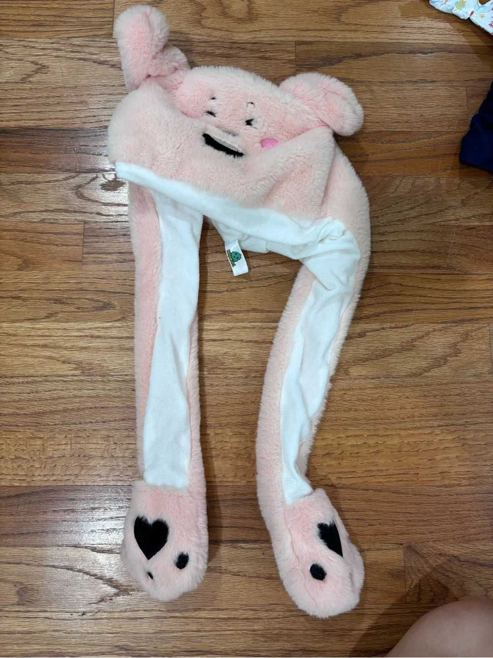 Plush Pink Bunny Ear Hat with Heart Paws Moveable Ears